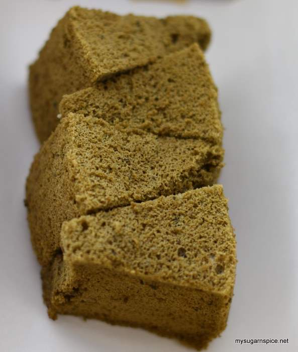 Green tea chiffon cake, packed for neighbour